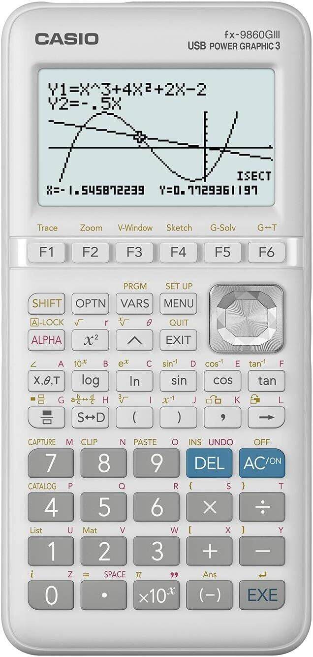 CASIO FX-9860 GIII graphic calculator showcasing its advanced features for math and science, ideal for students and professionals