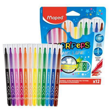MAPED Colorpeps markers in a pack of 12 vibrant felt tip pens, perfect for art and school projects