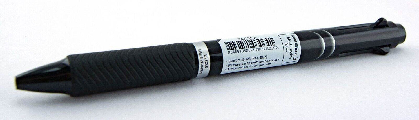 Pentel Energel 3-Color Retractable Gel Pen In One Black Red Blue Fine Needle Tip - Family book shop