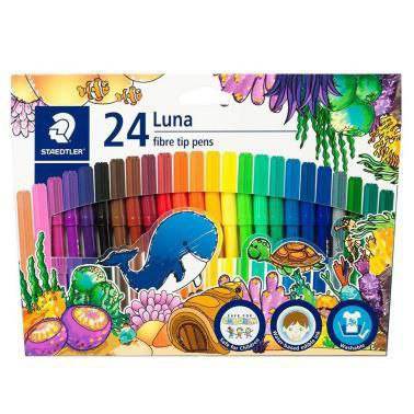 Pack of 24 Staedtler Luna fibre tip pens in vibrant colors ideal for art and school projects