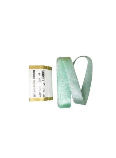 Aqua Blue Satin Ribbon on a spool, ideal for crafting and gift wrapping projects