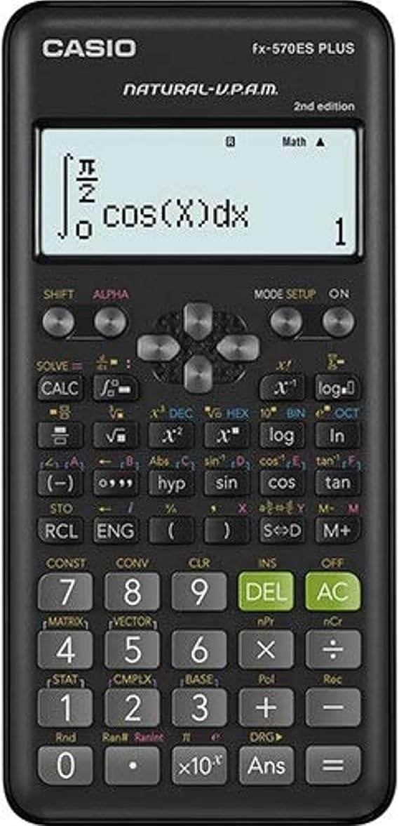 Casio fx-570Es Plus features showcasing a scientific calculator with display and keypad