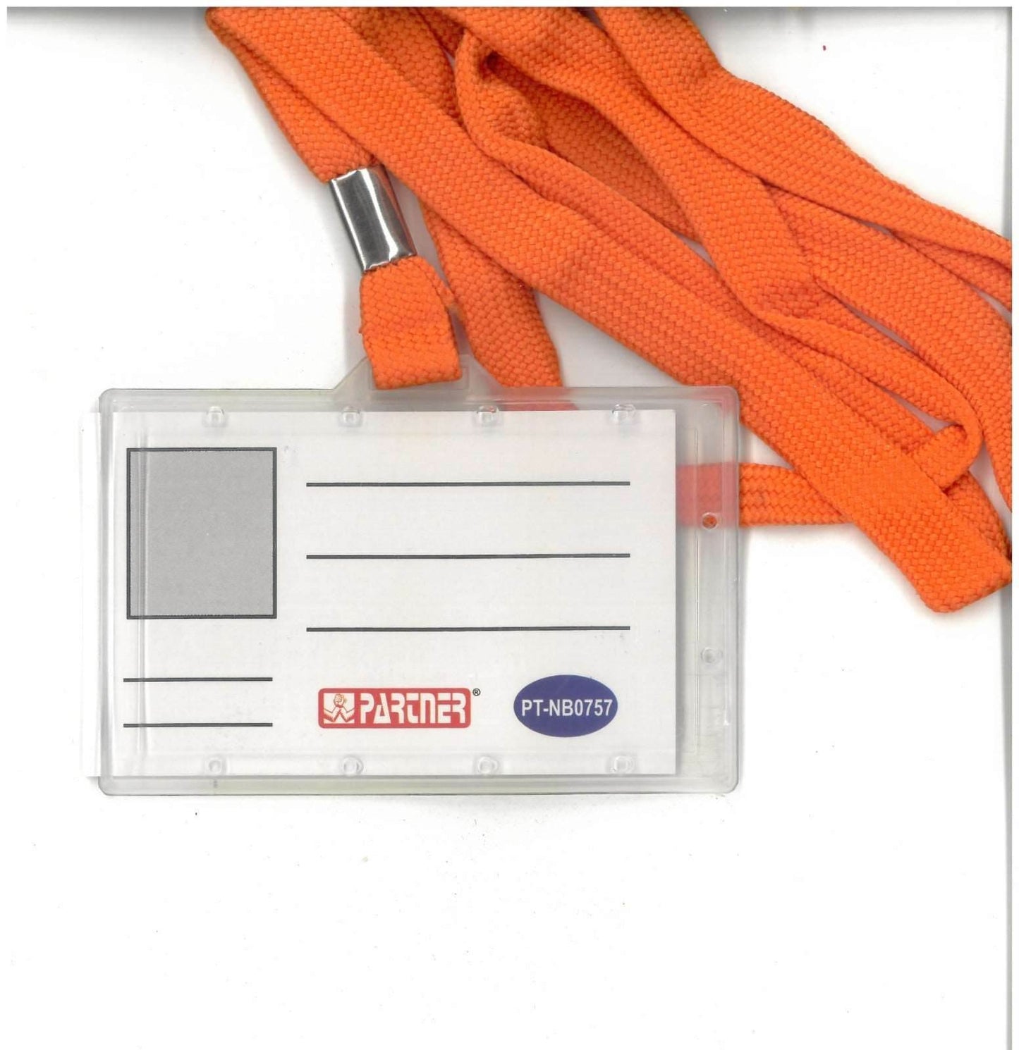 Customizable ID badge holder accessories with vibrant orange lanyard for easy access and display