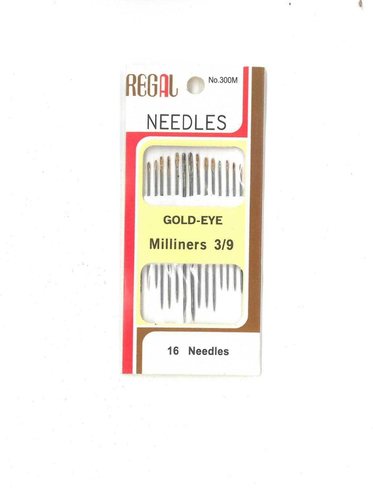 Regal Premium Milliners Needles Set with 16 gold-eye needles for precise sewing and crafting