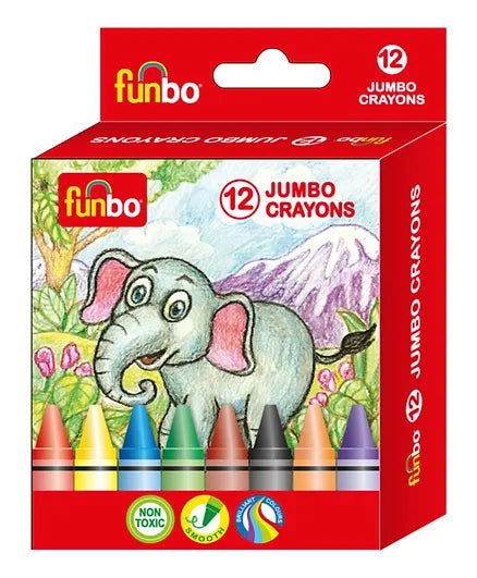 Funbo 12 pack non-toxic jumbo crayons in vibrant colors for creative art projects