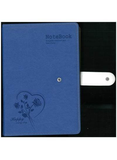 B5 hardcover notebook in blue with a floral design and secure closure for daily note-taking
