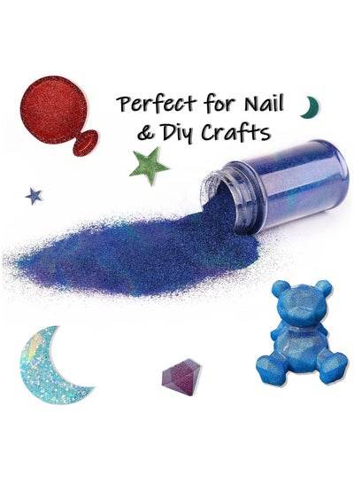 Blue glitter shakers for crafts, perfect for DIY projects and adding sparkle to nails
