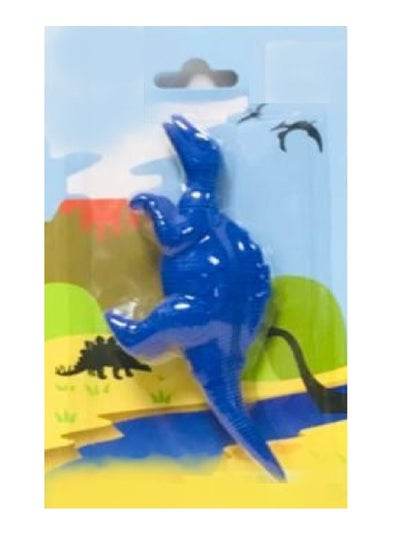 Dinosaur pencil eraser in blue, perfect for fun school supplies and a great addition to art projects.