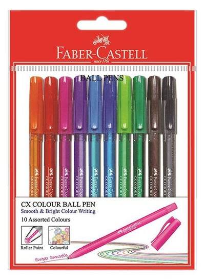 Faber-Castell ball pen set with 10 assorted colors for smooth and vibrant writing