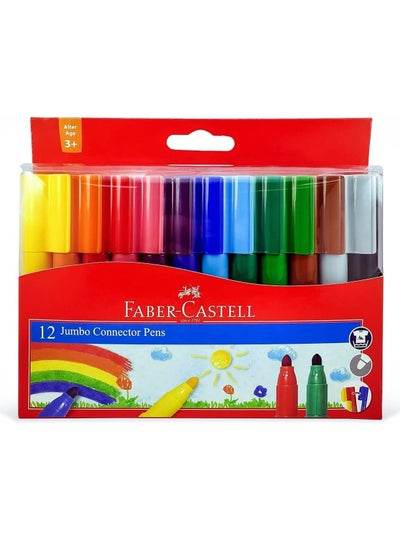 Faber-Castell Jumbo Connector Felt Pens in 12 vibrant colors for creative projects and drawing