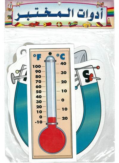 Laboratory Instruments Flash Cards featuring a thermometer and measurement tools for educational use