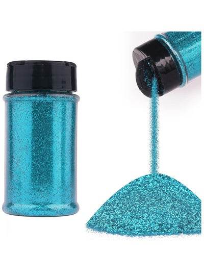 Light blue glitter shakers in a plastic jar ideal for crafts and decorations at Family Book Shop