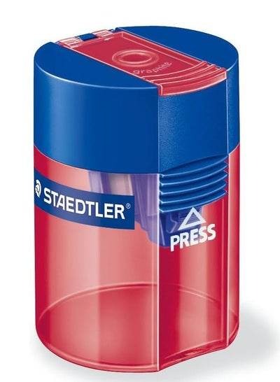 STAEDTLER pencil sharpener in red and blue design, ideal for precise sharpening of pencils
