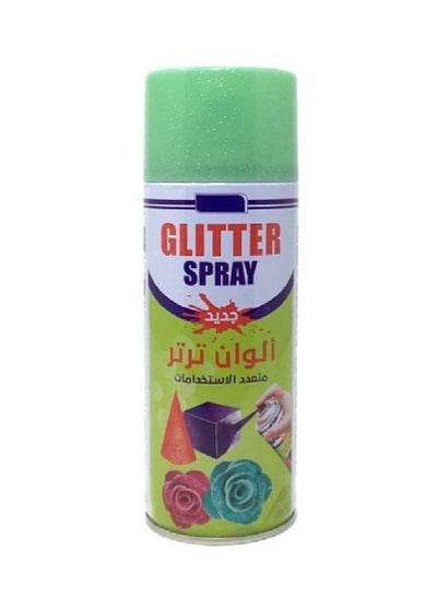 Green glitter spray paint in a can for decorating crafts and art projects