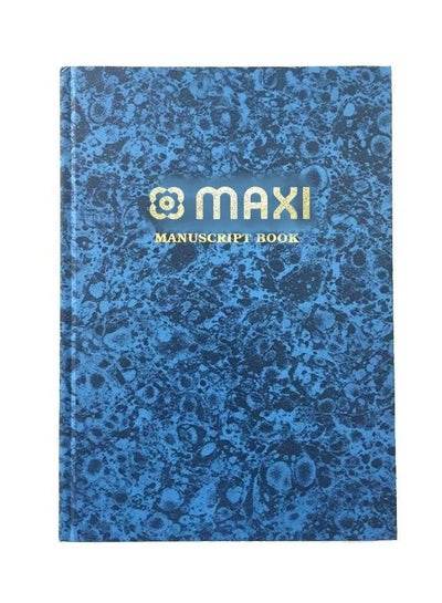 Maxi ruled manuscript book with a blue cover designed for note-taking and writing.