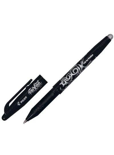 Pilot Frixion erasable pen in black with a sleek design and removable cap for easy writing