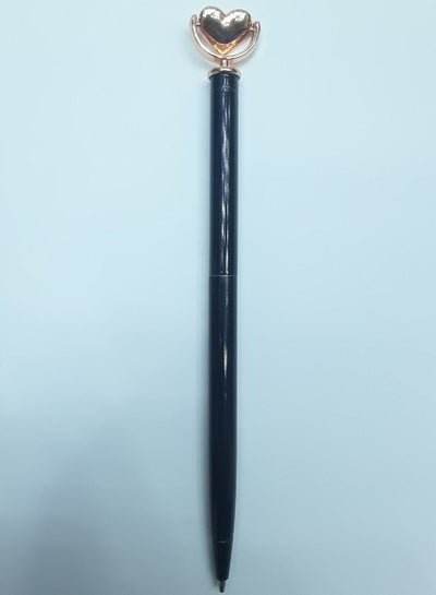 Unique design ballpoint pen with a rose gold heart-shaped top and sleek black body