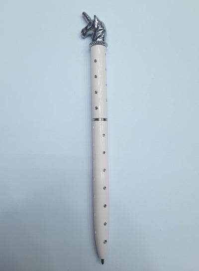 Unique design ballpoint pen with unicorn topper and decorative rhinestones