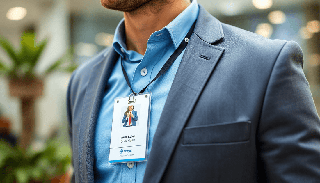 A professional wearing a stylish ID badge holder