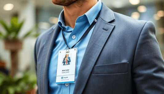 A professional wearing a stylish ID badge holder