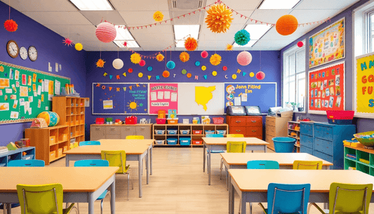 A colorful classroom filled with creative decorations