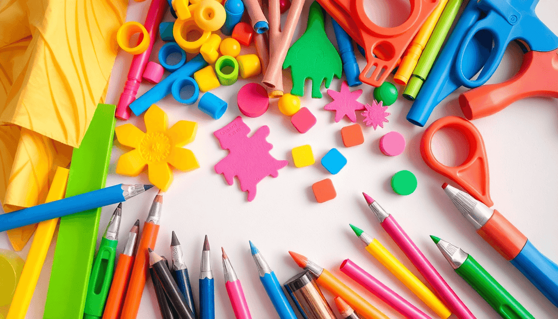 A colorful assortment of craft supplies for kids