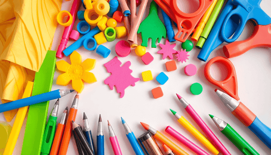 A colorful assortment of craft supplies for kids
