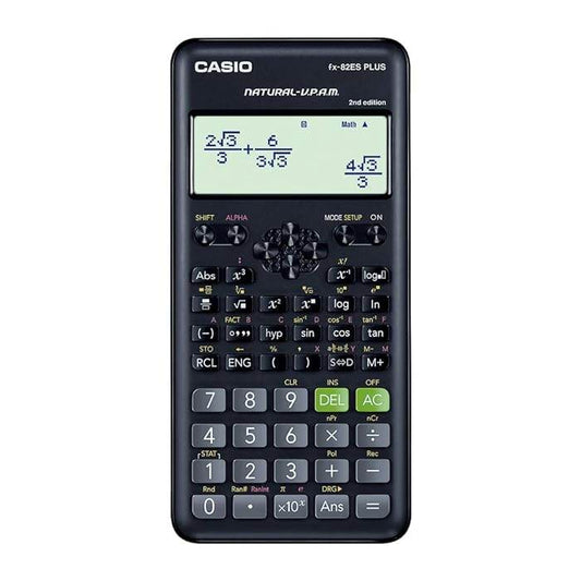 Casio FX-82ES Plus 2nd edition scientific calculator displaying mathematical equations, perfect for online learning needs