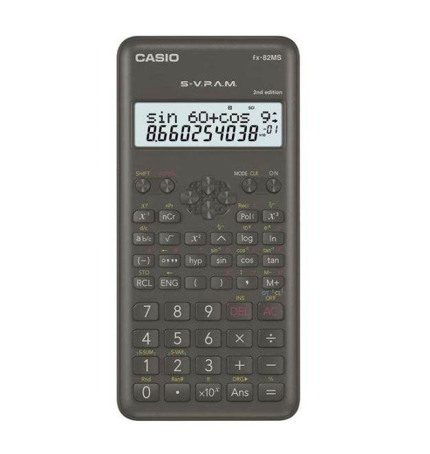 Casio FX-82MS features a clear display and functional keys for advanced calculations in a sleek design