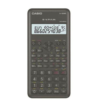 Casio FX-82MS features a clear display and functional keys for advanced calculations in a sleek design
