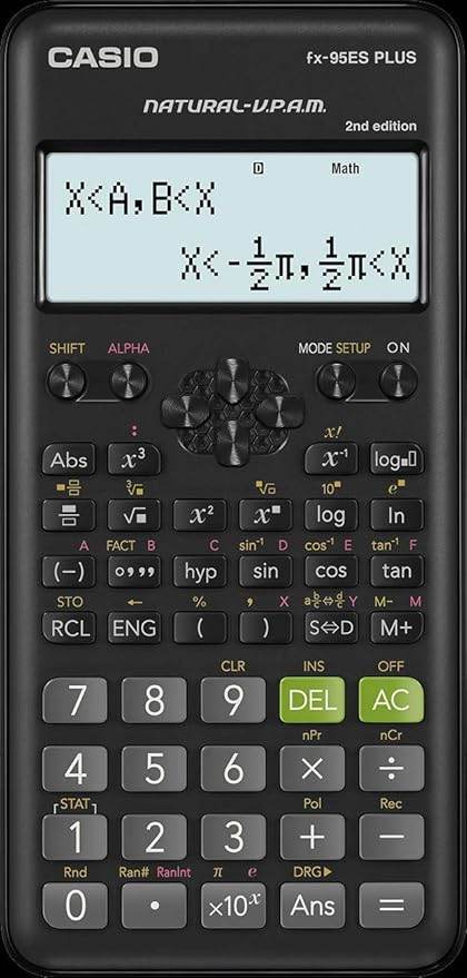Casio technical and scientific calculator with a black keypad, ideal Casio calculator for math and science, displaying complex equations
