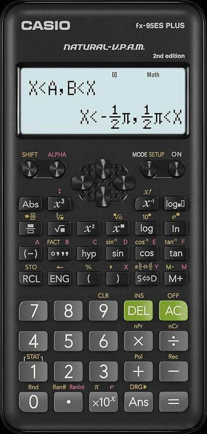 Casio technical and scientific calculator with a black keypad, ideal Casio calculator for math and science, displaying complex equations