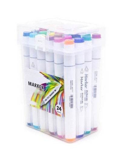 Drawing Markers Set 24 Colors Double Tip Permanent Art Marker Pen Premium Brush - Family book shop