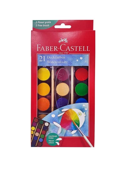 FABER-CASTELL WATER COLORS 21 COLOR 30MM With 2 Brush - Family book shop