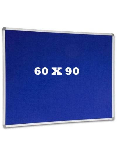 Blue 60x90 felt board for classrooms with aluminum frame and backing, perfect for educational use.