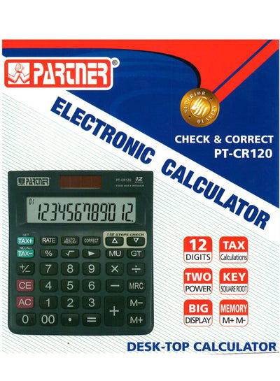 Partner PT-CR120 electronic calculator with 12-digit display and tax calculation features for easy use