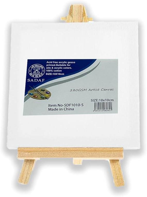 Sadaf 280gsm Canvas Board with Easel Stand, 10 cm x 10 cm Size - Family book shop