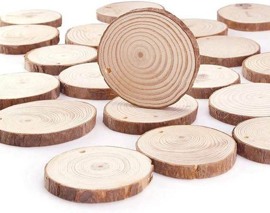 Unfinished Predrilled Wood Slices Round Log Discs With 33 Feet - Family book shop