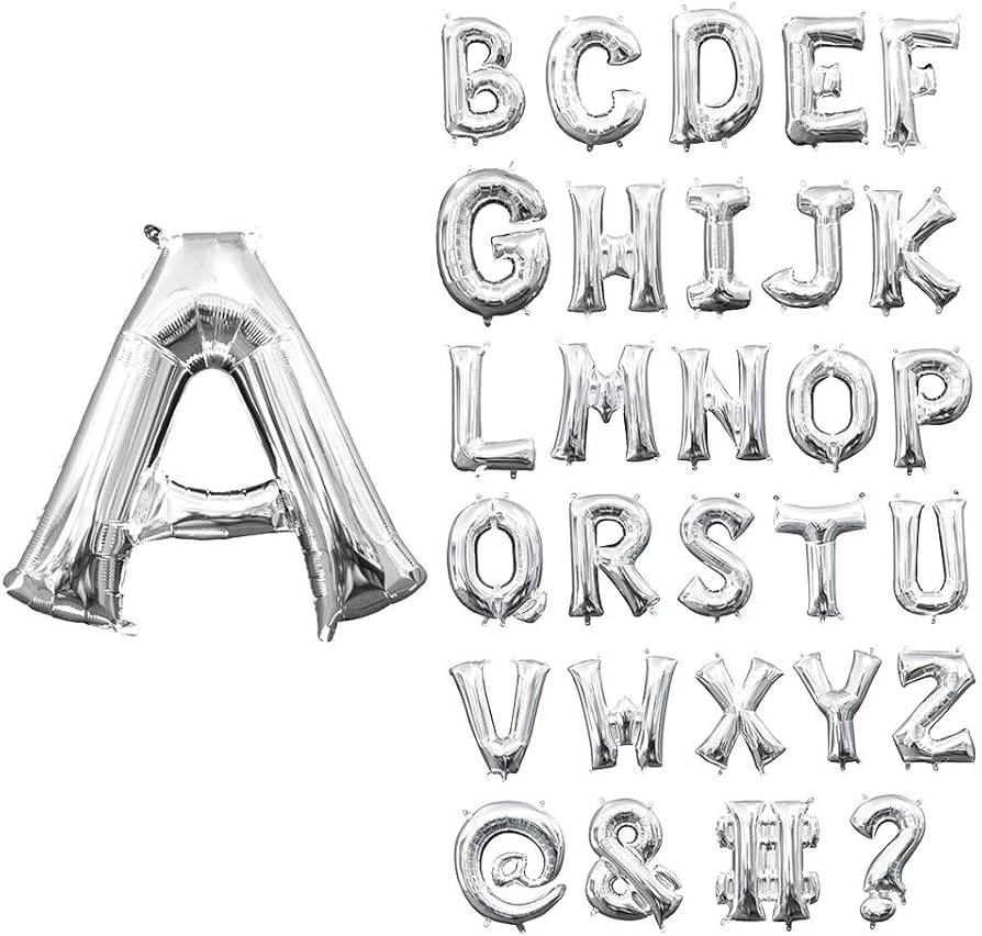 Silver A to Z alphabet balloons for festive decorations and celebrations