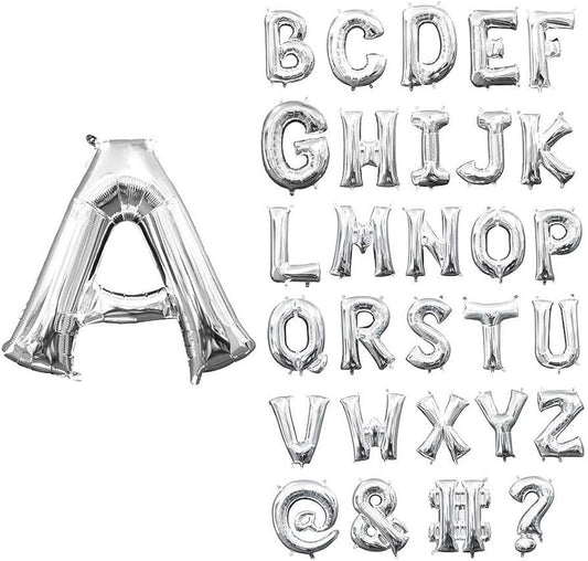 Silver A to Z alphabet balloons for festive decorations and celebrations