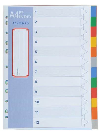A4 PP Divider 12 Tabs with Colorful Index Tabs for Organized Document Management