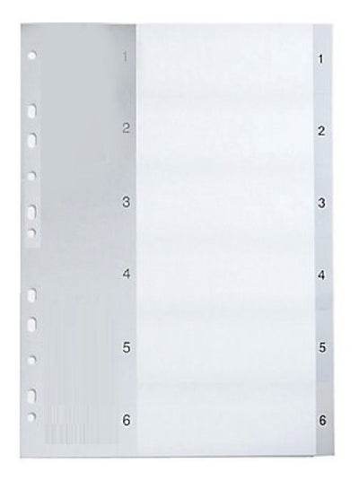 A4 PVC divider with numbers 1-6 Tabs in A4 Gray for organized document storage