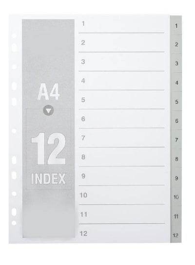A4 PVC index dividers 1-12 Gray Color with numbered sections for easy organization