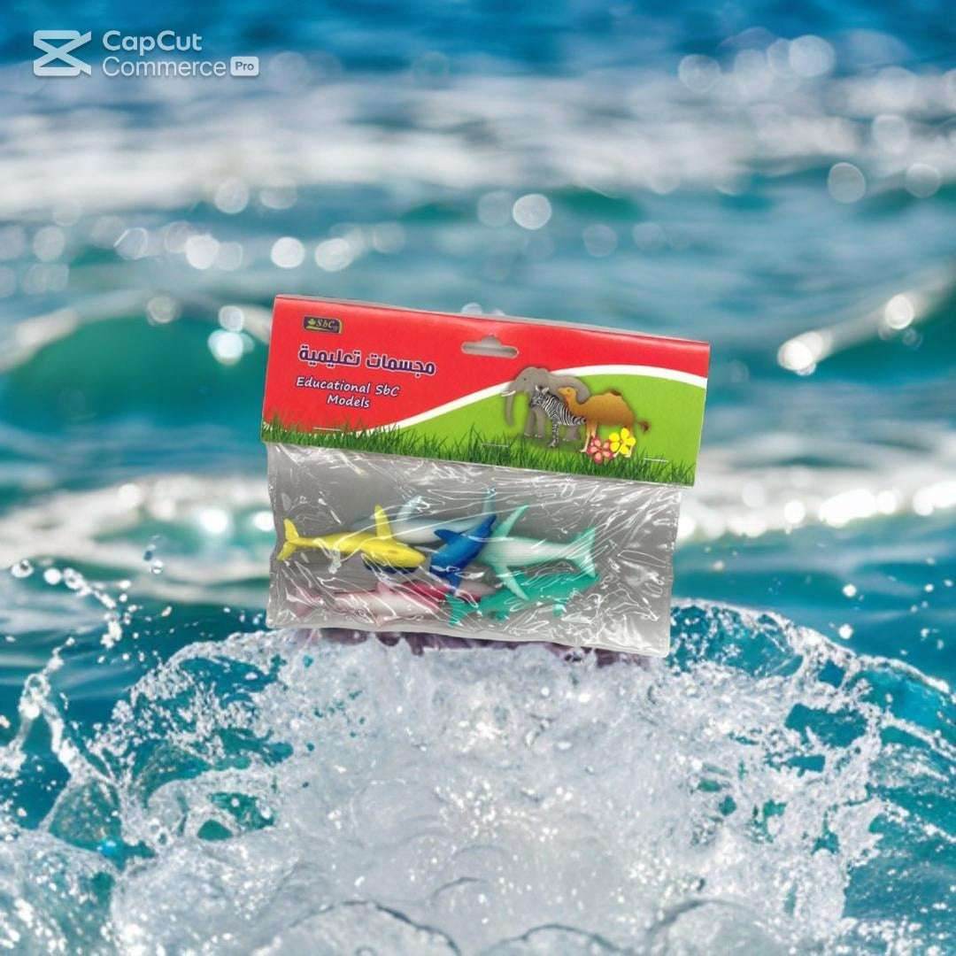 Educational animal toy set featuring colorful sea life models for kids learning about ocean animals