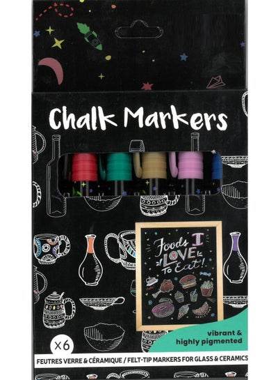 Set of six colorful liquid chalk markers in vibrant colors for art and creative projects