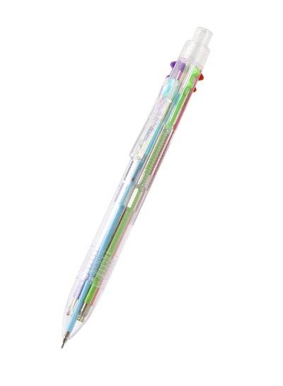 Multifunctional color pen in a transparent casing, featuring six vibrant ink colors in one ballpoint