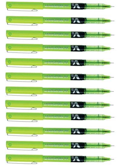 Set of bright green Pilot V5 Hi-Tecpoint rollerball pens with fine tips for precise writing