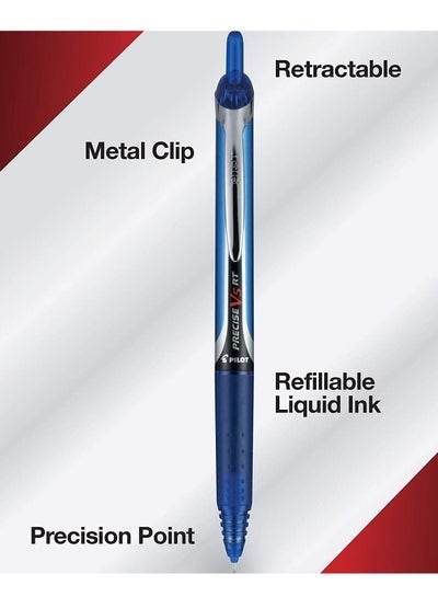 Precise V5 RT rollerball pens in blue with retractable design and metal clip for precise writing