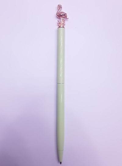 Unique design ballpoint pen in light green with a flamingo design on the top, ideal for stylish writing