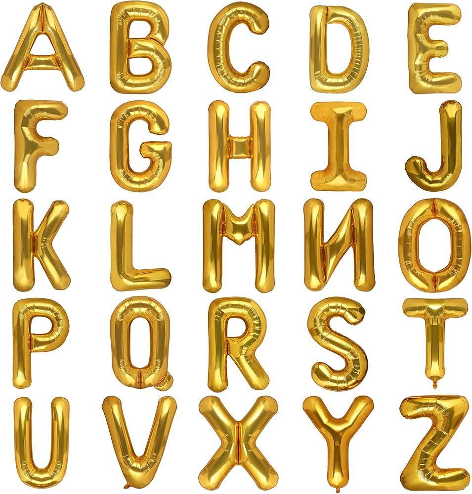 Gold Foil Alphabet Balloons for A to Z Gold Party Decorations, Perfect for Celebrations